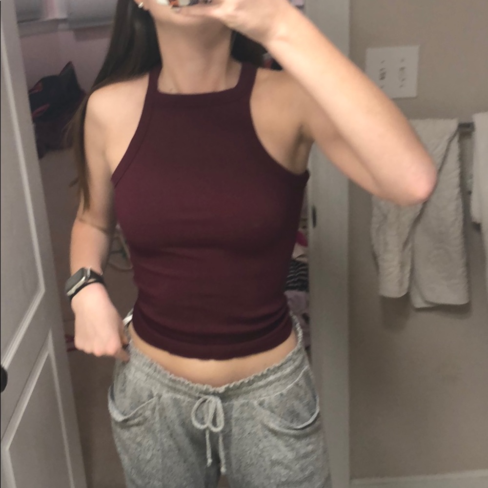 Burgundy top with lace up back